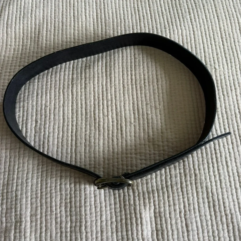 Banana Republic Leather Belt Mens 36 Black Brass Roller Buckle Casual Jeans